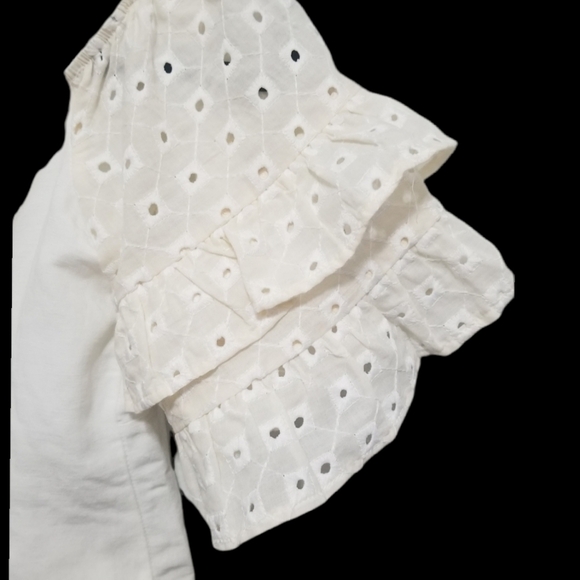 𝅺ZARA Beige embroidered ruffled sleeves, crop top,  size L. - Picture 10 of 16